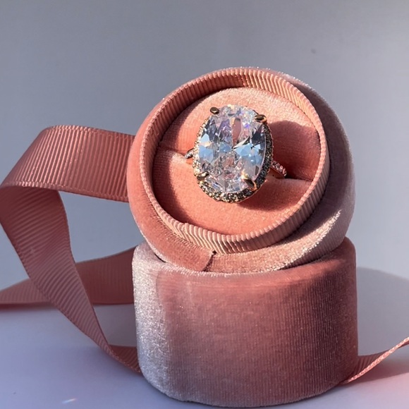 1pcs Round OR Hexagon Cut Engagement Rose Gold Ring Box Velvet ribbon Bow - Picture 3 of 14